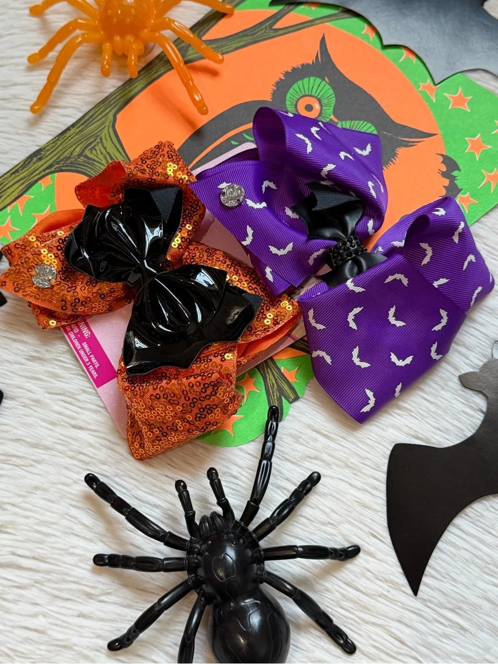 JoJo Siwa spooky Halloween style orange sequin & Purple Bat Hair Bows